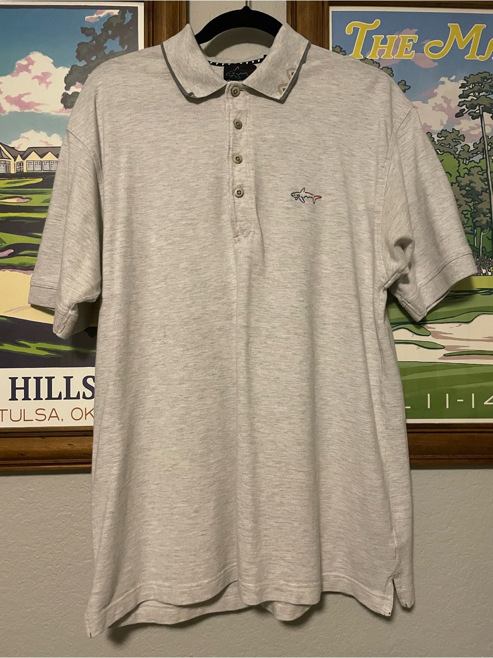Vintage Greg Norman Collection Shark Logo Polo Shirt Gray Cotton Men’s Large L G